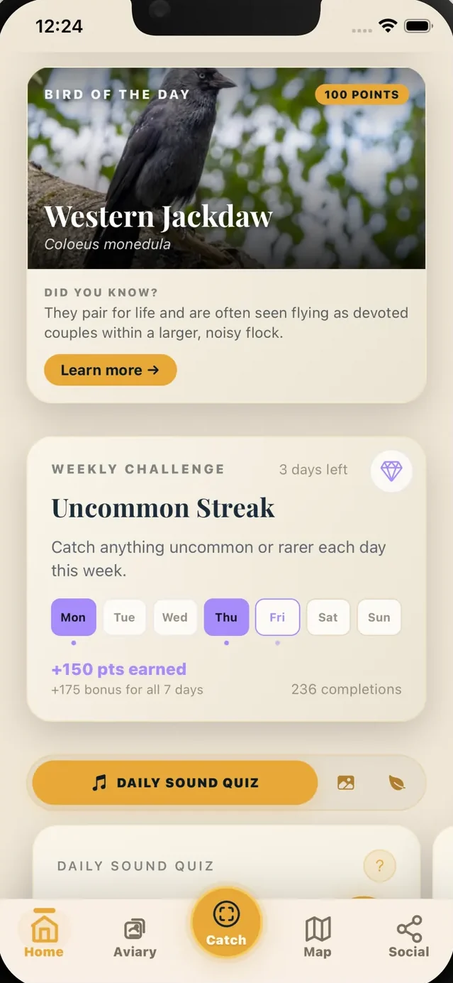 Bird of the Day and the weekly challenge on the Lifer home screen